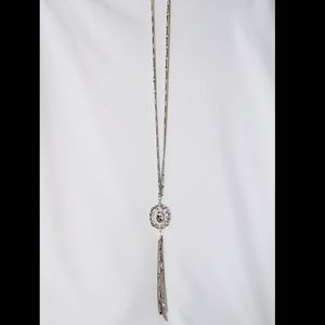 Silver Tassel Necklace with Jeweled Pendant